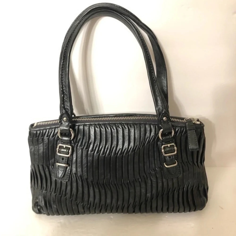 Coach Madison Gathered Leather Small Handbag Black Silver rare beautiful